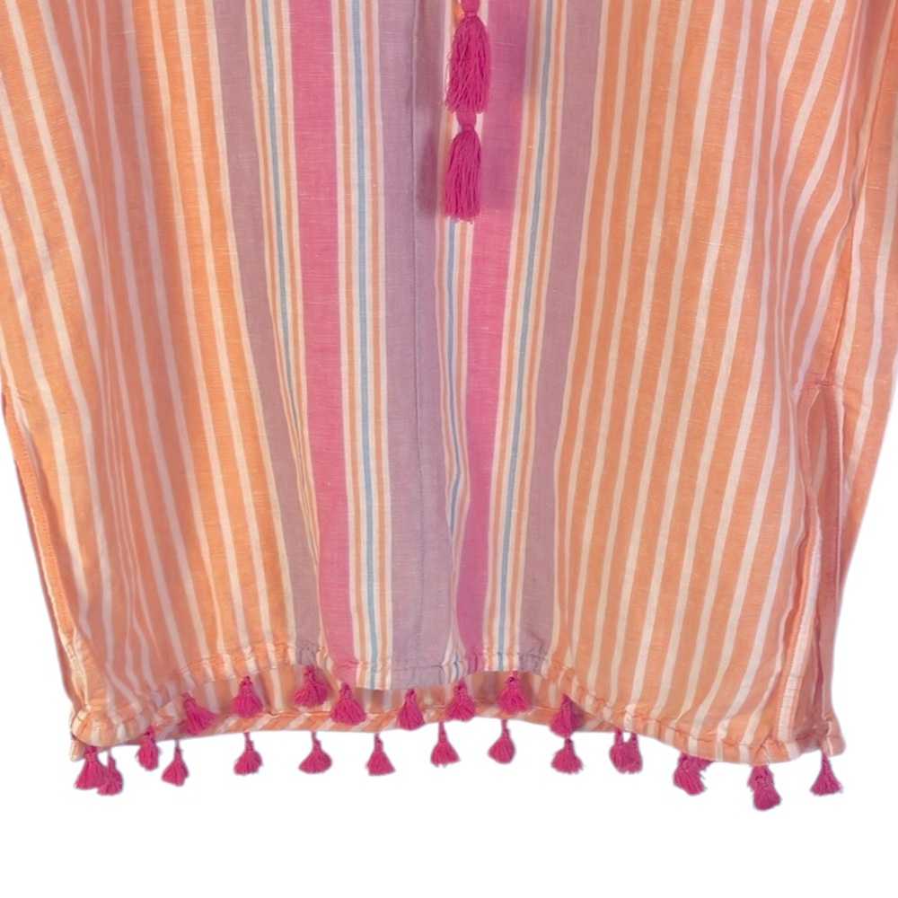 J.Crew Linen Blend Striped Tassel Bathing Suit Cover-Up Dress Beach Sand Sun - Picture 7 of 8